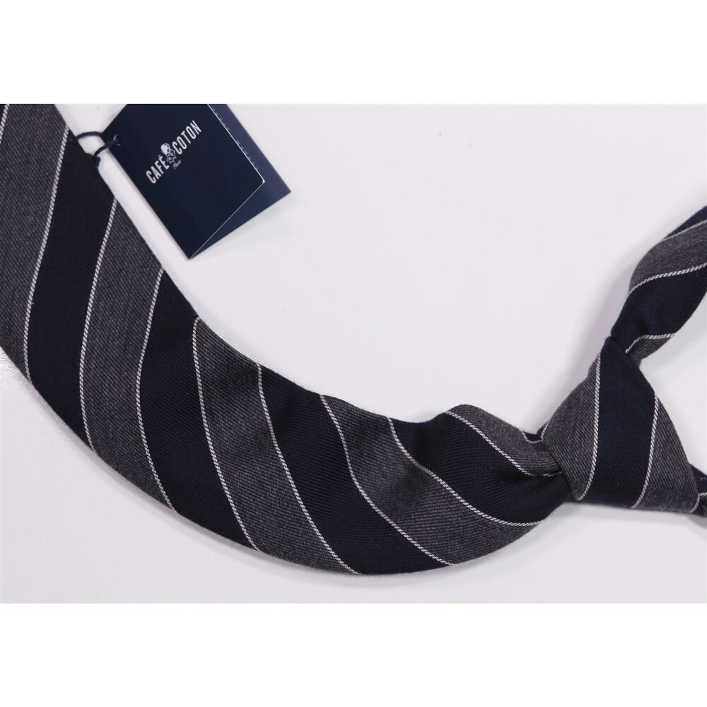 Cafe Coton Paris Gray Navy Blue Wool Silk Slim Necktie Tie Made in Italy